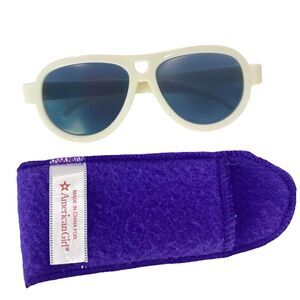 American Girl Doll Go Girl Cute White Rim  Beach Sunglasses and Purple Soft Case